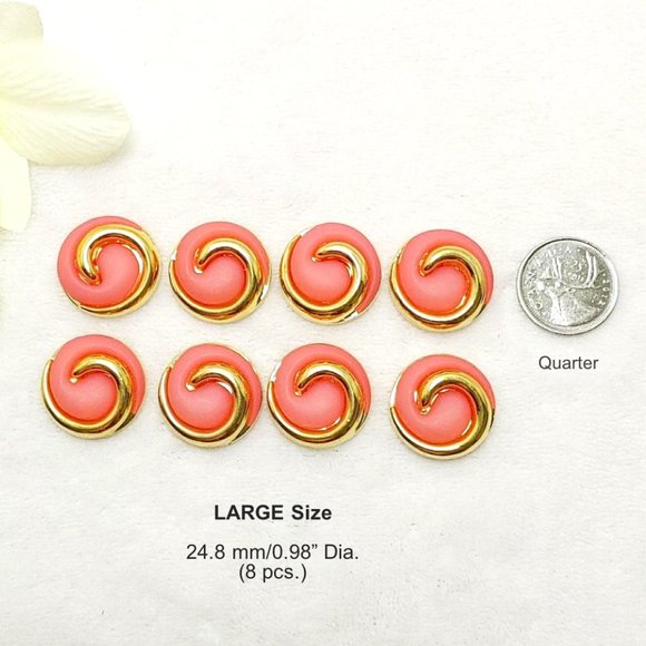 Set of 22 Round Button 3D SPIRAL Swirl Pink Resin Faux Gold Metal Pink Shank - Picture 5 of 12